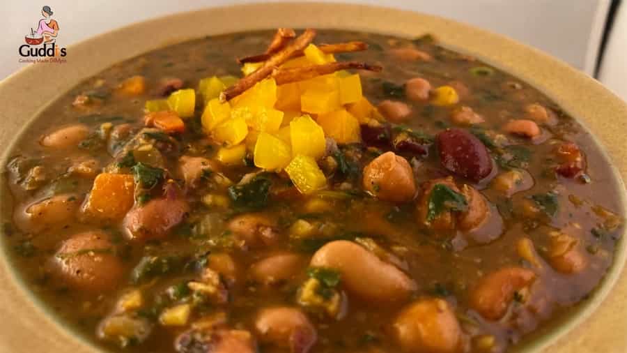 Hearty vegetable soup loaded with vegetables and beans for a hearty and healthy meal.  Vegan/Vegetarian  and gluten free